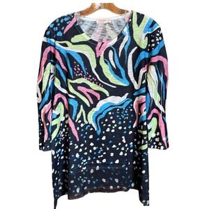Jess & Jane Small "Lush" Tunic Top Abstract Print NWT Long Sleeve Made in USA‎